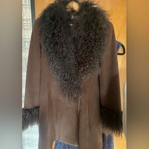 Searle Chocolate Jacket with Plush Mongolian lamb fur collar